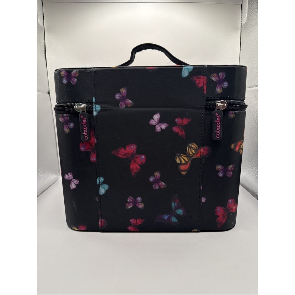 Butterfly Soft Train Case Tall Makeup Cosmetic With Mirror and Shelves Caboodles - Picture 9 of 12